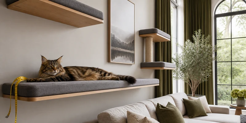 Extra wide cat wall shelves sized for a large cat